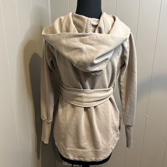 James Perse cement gray open tie belt hoodie sweatshirt/cardigan. Size 1 (small) - Picture 5 of 8